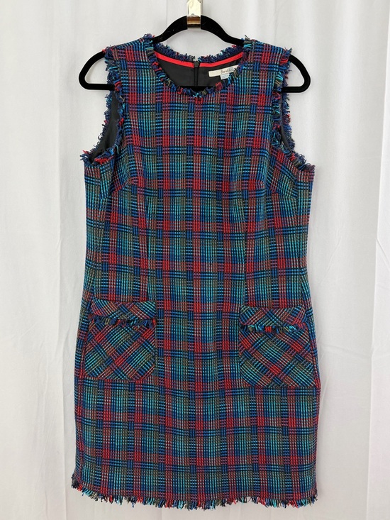 Boden Dresses & Skirts - Boden Boucle Colorful Tweed Plaid Fringe Sleeveless Shift Dress Womens Size 10R